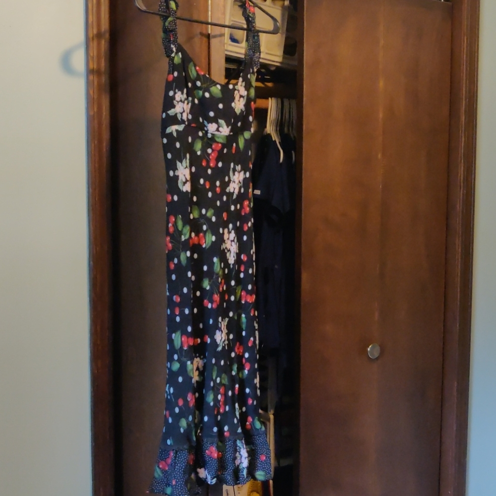 Vintage Rayon Polka Dot Cherry Dress